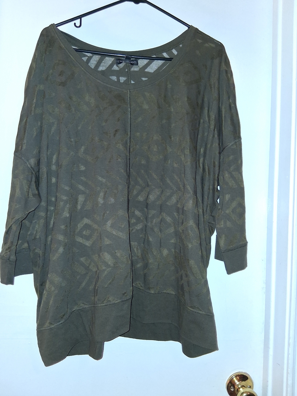 Lane Bryant Olive Geometric Pullover Sweatshirt